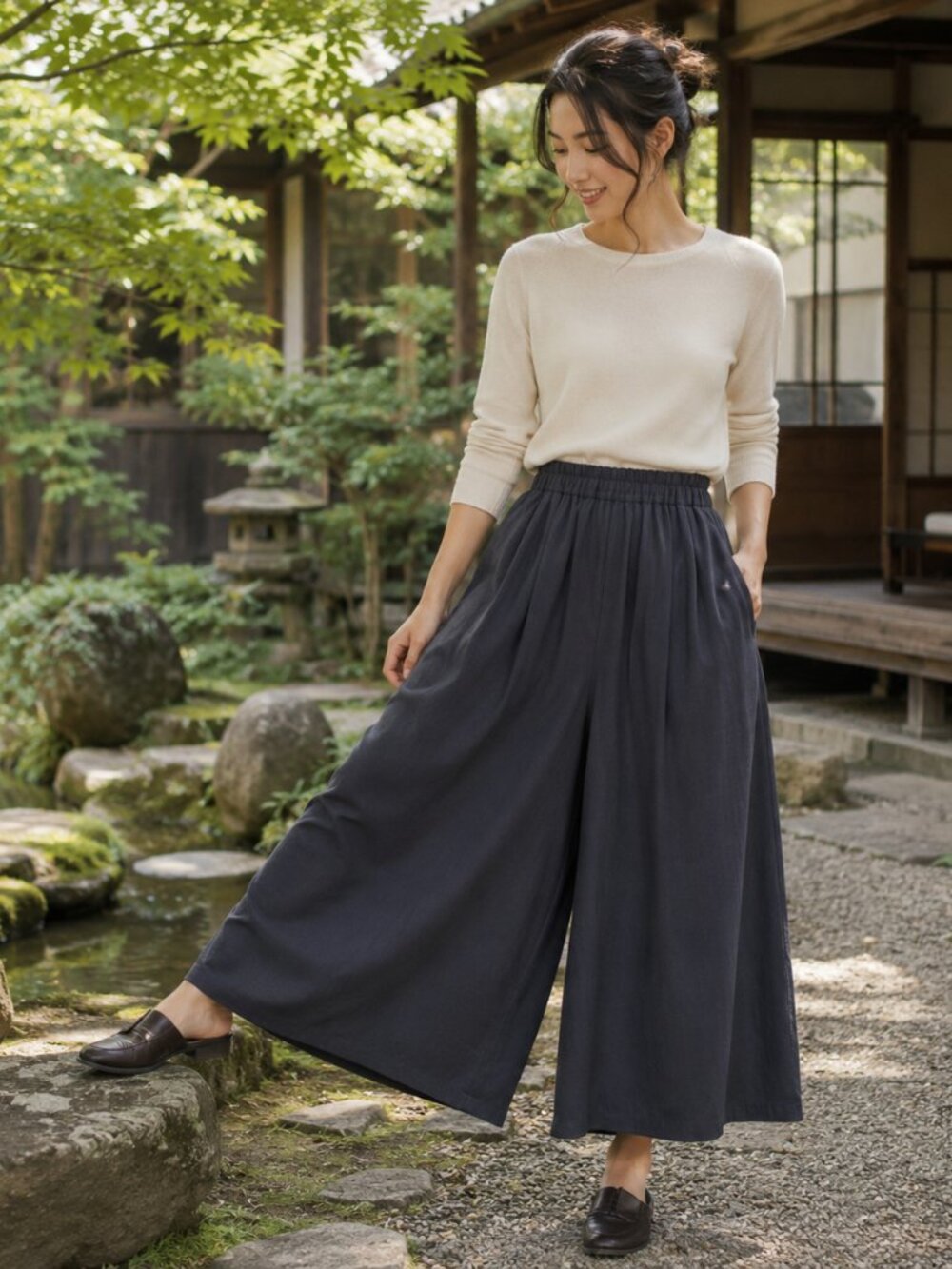 Vintage Japanese Evam Eva Wide Leg Cropped Pants, 2000s Y2K Minimalist Lagenlook